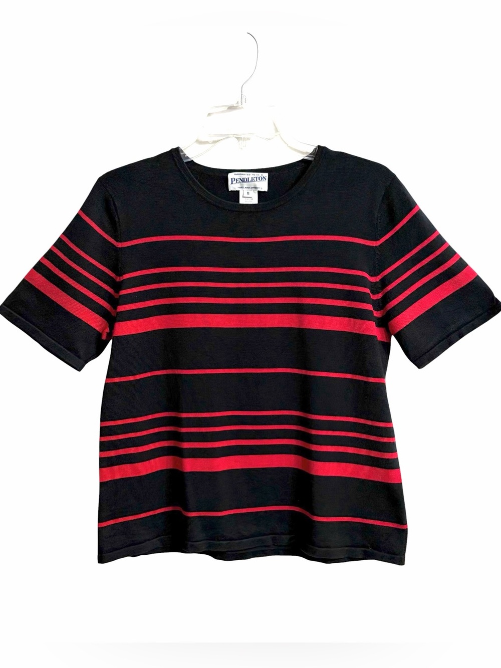 Pendleton Vintage Silk Blend Preppy Striped Sweater Womens M Black Red Luxury